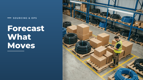 Warehouse operative counting pallets of coiled industrial hose in a goods-in bay